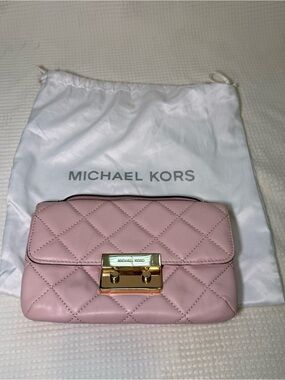 Michael Kors pink quilted leather crossbody bag with gold chain